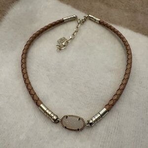 Kendra Scott Leather Choker Necklace with Gold Accents & White Glitter Pendant